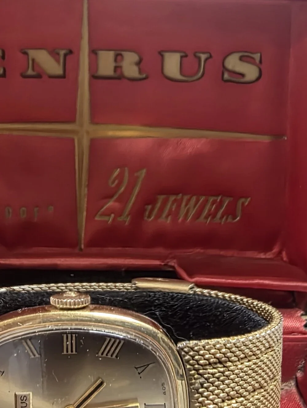 Benrus Gold Mesh Bracelet Watch - Gold Dial